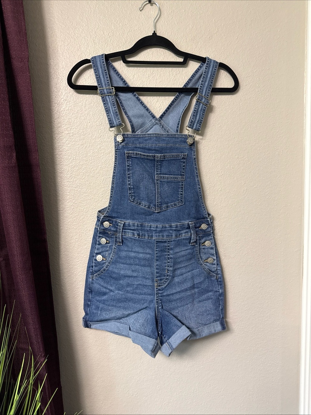 #888 No Boundaries Blue Jean Overalls Shorts Size Extra Small